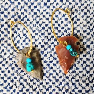 Handmade Arrowhead And Turquoise Charm Hoops